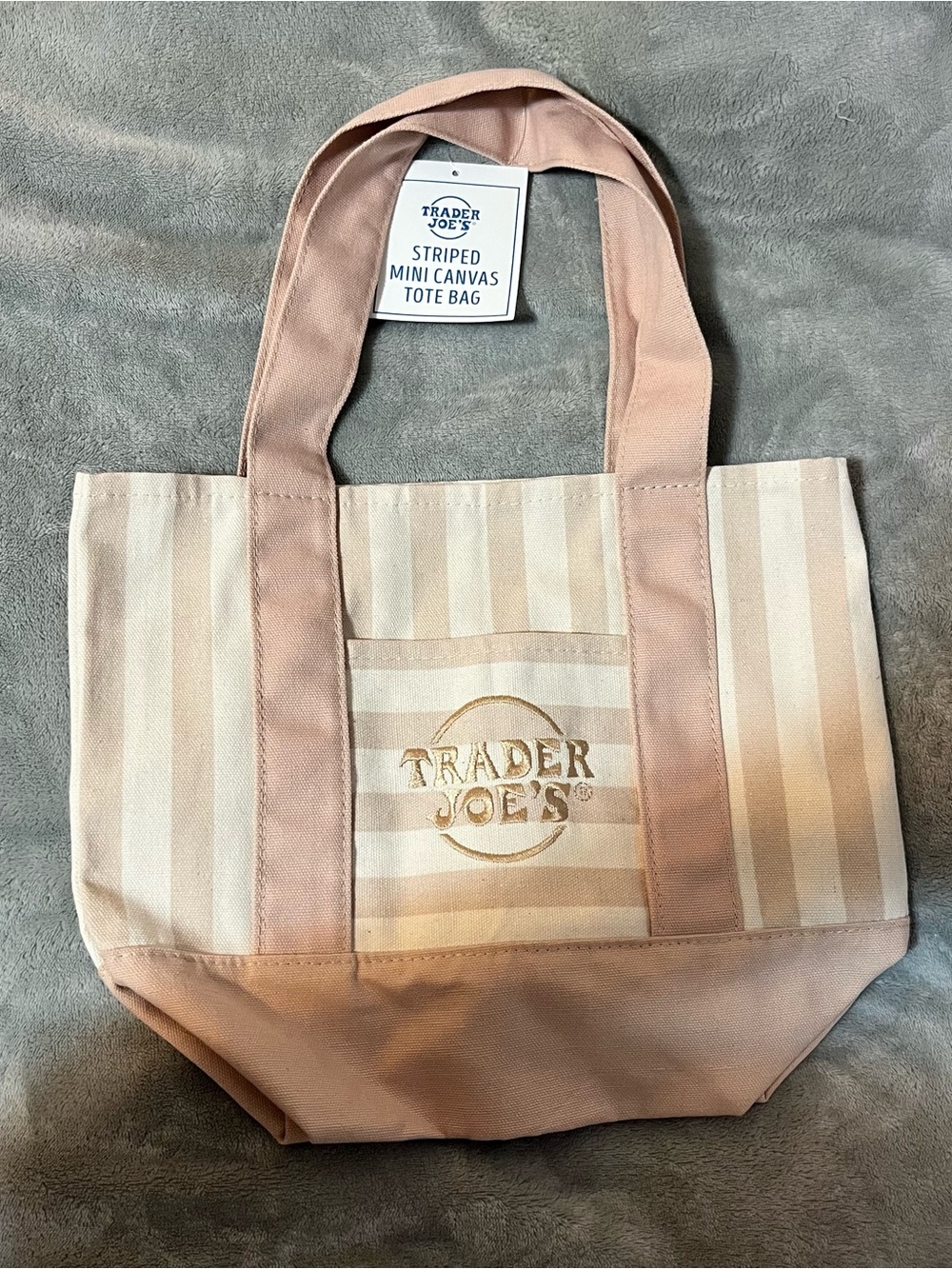 Trader Joe's Pink Striped Canvas Tote Bag